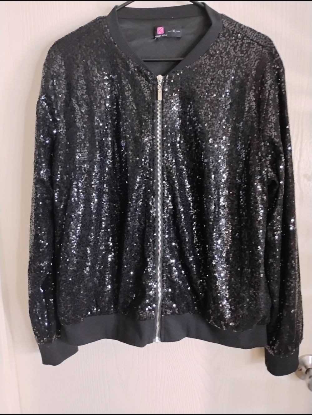 K by K Sequin Bomber Jacket - Black